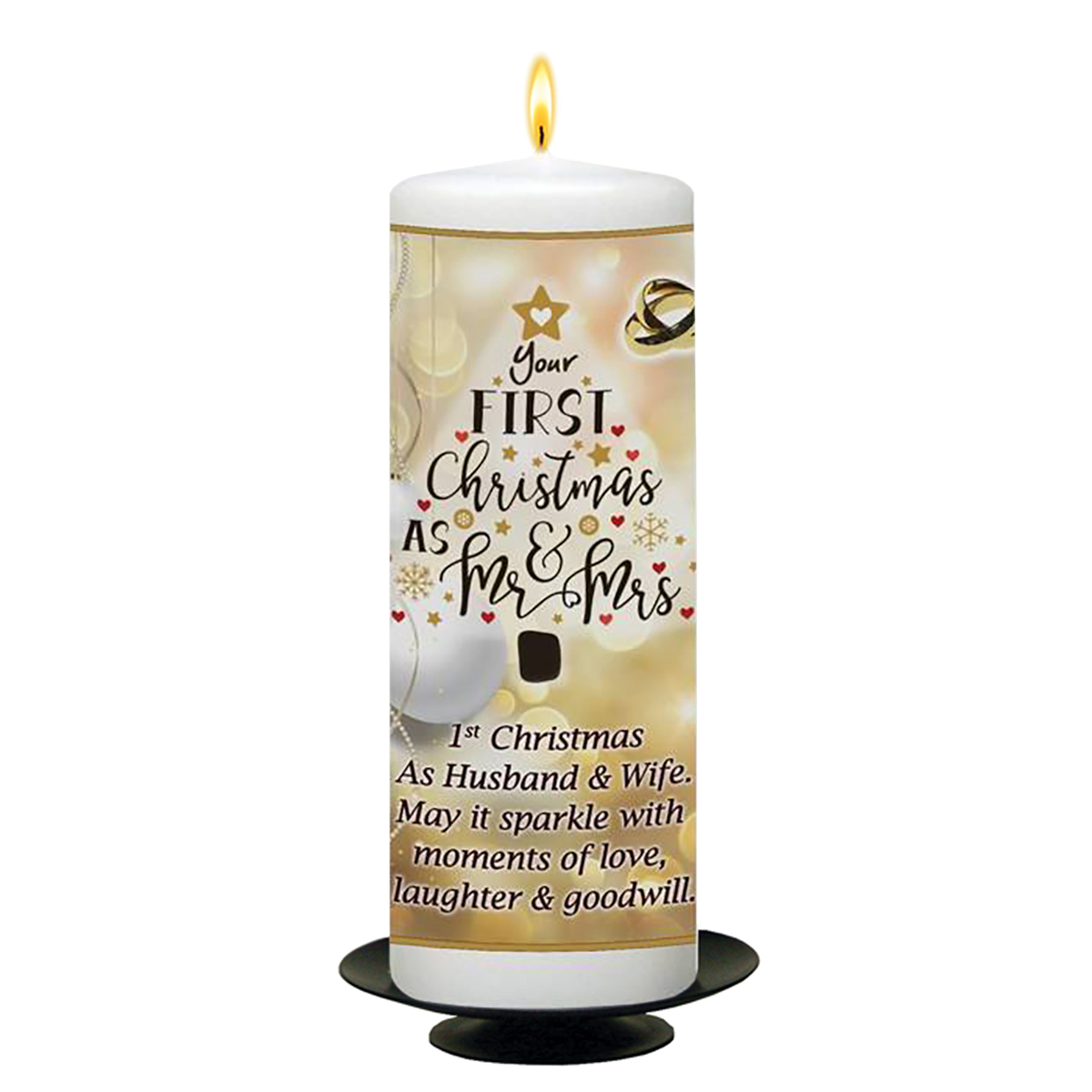Personalised Christmas Candle Gift - Baubles & Gold Rings Your First Xmas